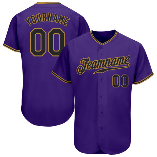 Custom Purple Black-Old Gold Authentic Baseball Jersey - Sky-Custom