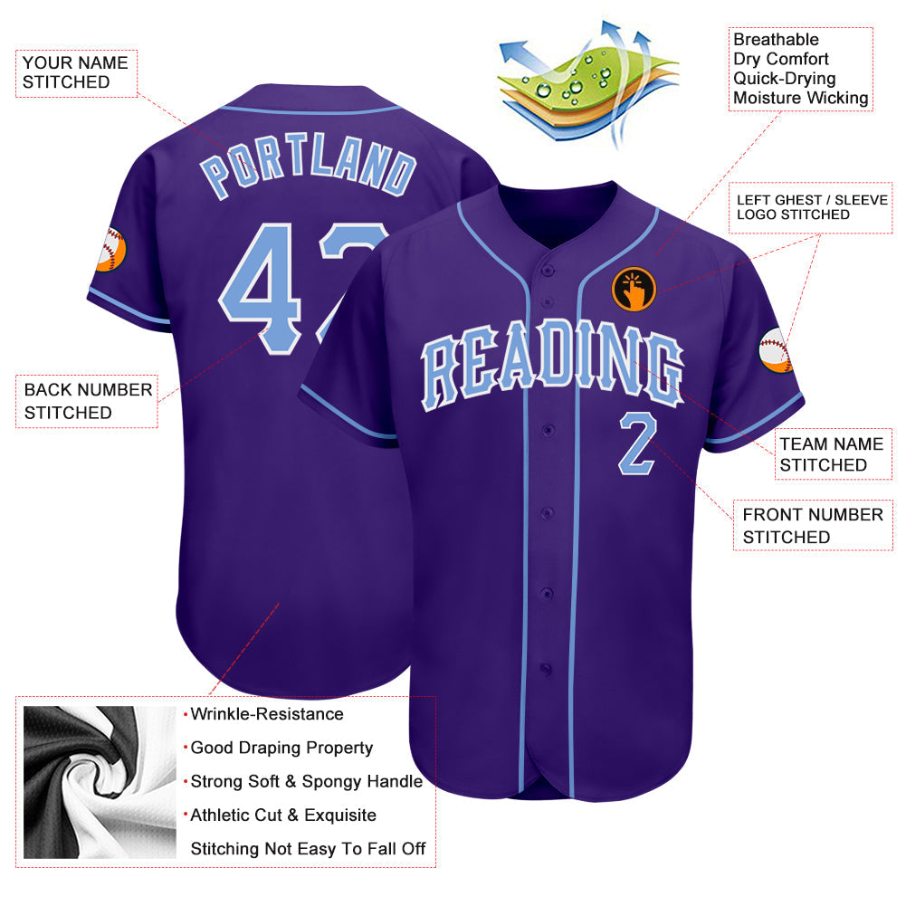 Custom Purple Light Blue-White Authentic Baseball Jersey - Sky-Custom