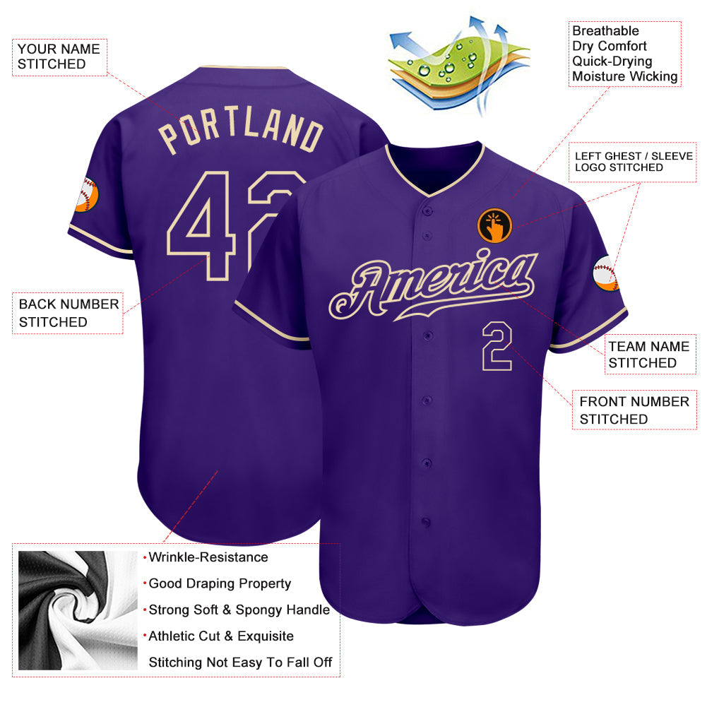 Custom Purple Purple-Cream Authentic Baseball Jersey - Sky-Custom