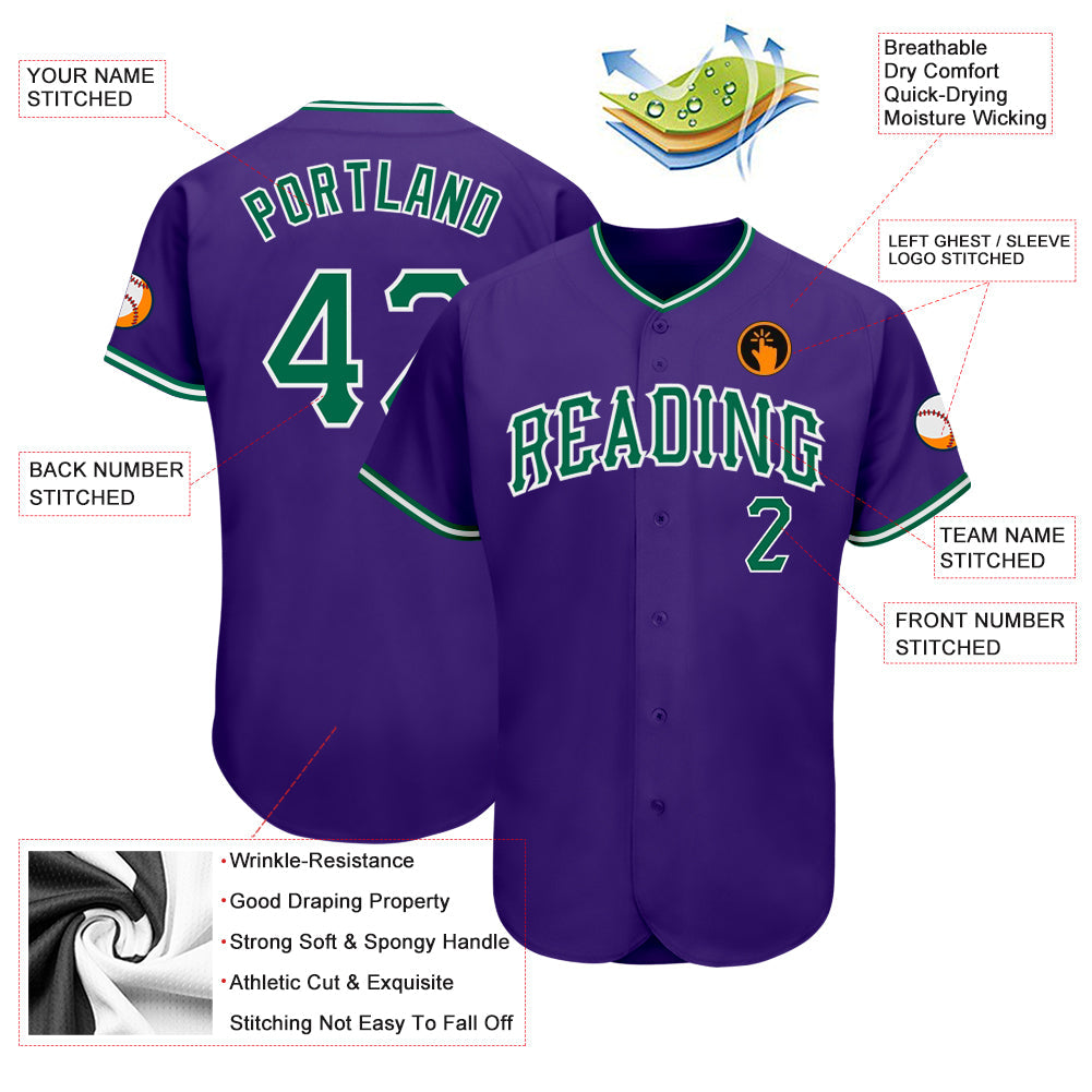 Custom Purple Kelly Green-White Authentic Baseball Jersey - Sky-Custom
