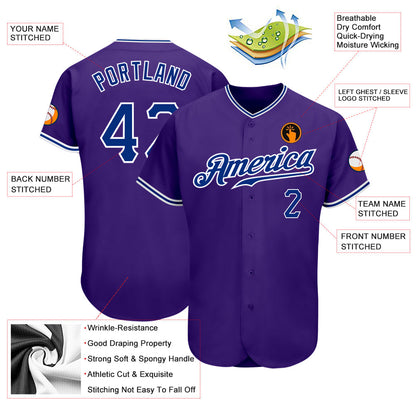 Custom Purple Royal-White Authentic Baseball Jersey - Sky-Custom