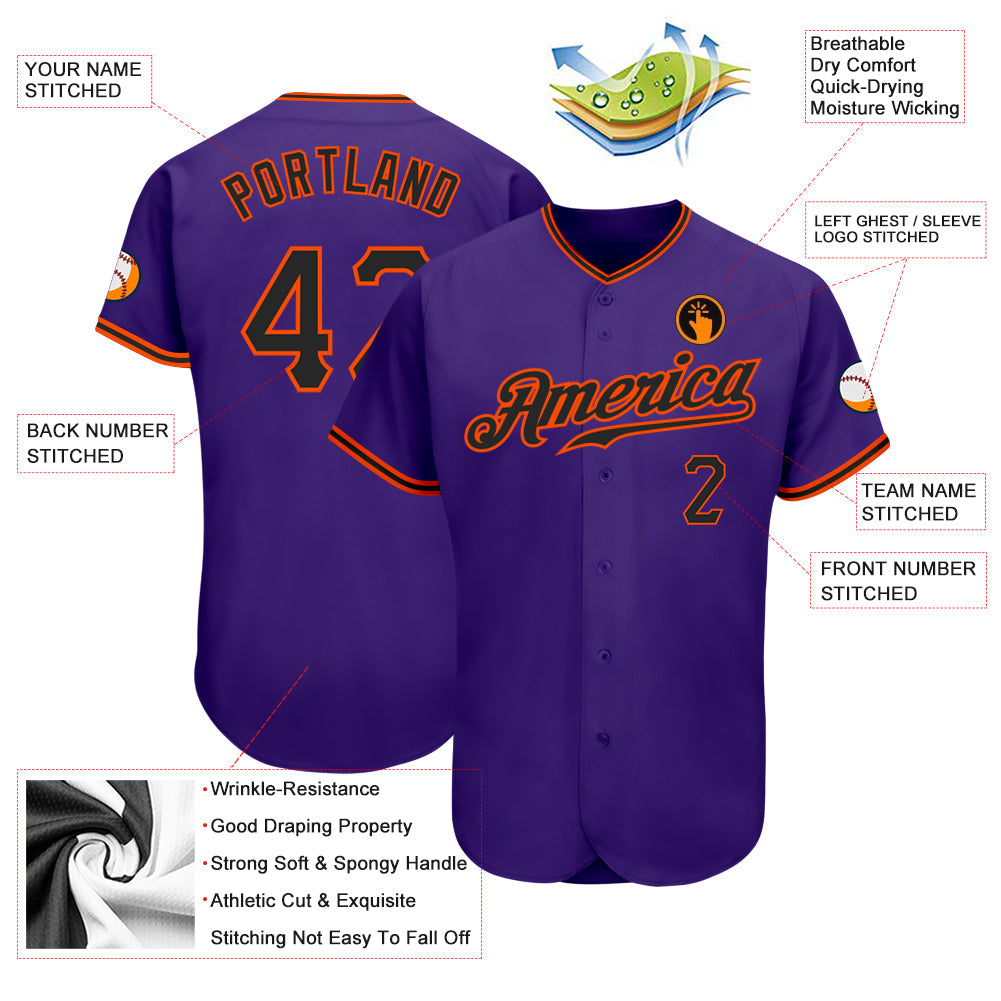 Custom Purple Black-Orange Authentic Baseball Jersey - Sky-Custom