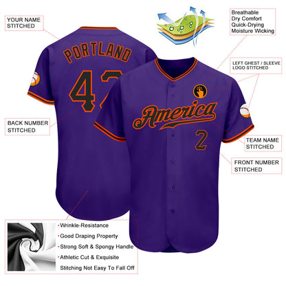 Custom Purple Black-Orange Authentic Baseball Jersey - Sky-Custom