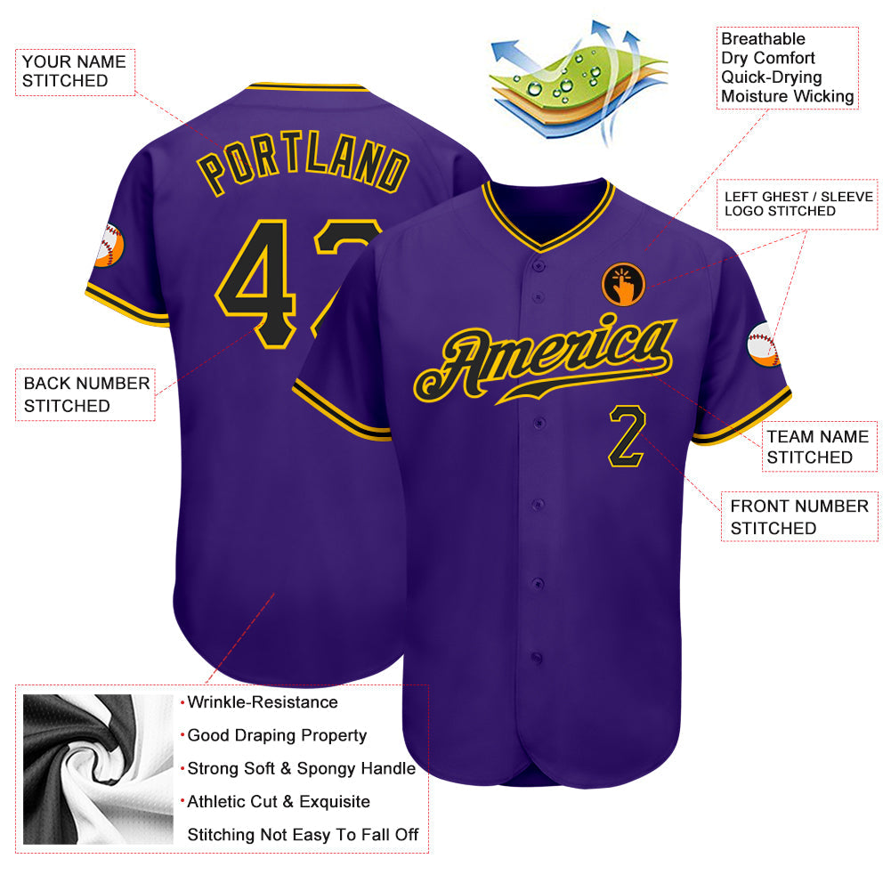 Custom Purple Black-Gold Authentic Baseball Jersey - Sky-Custom