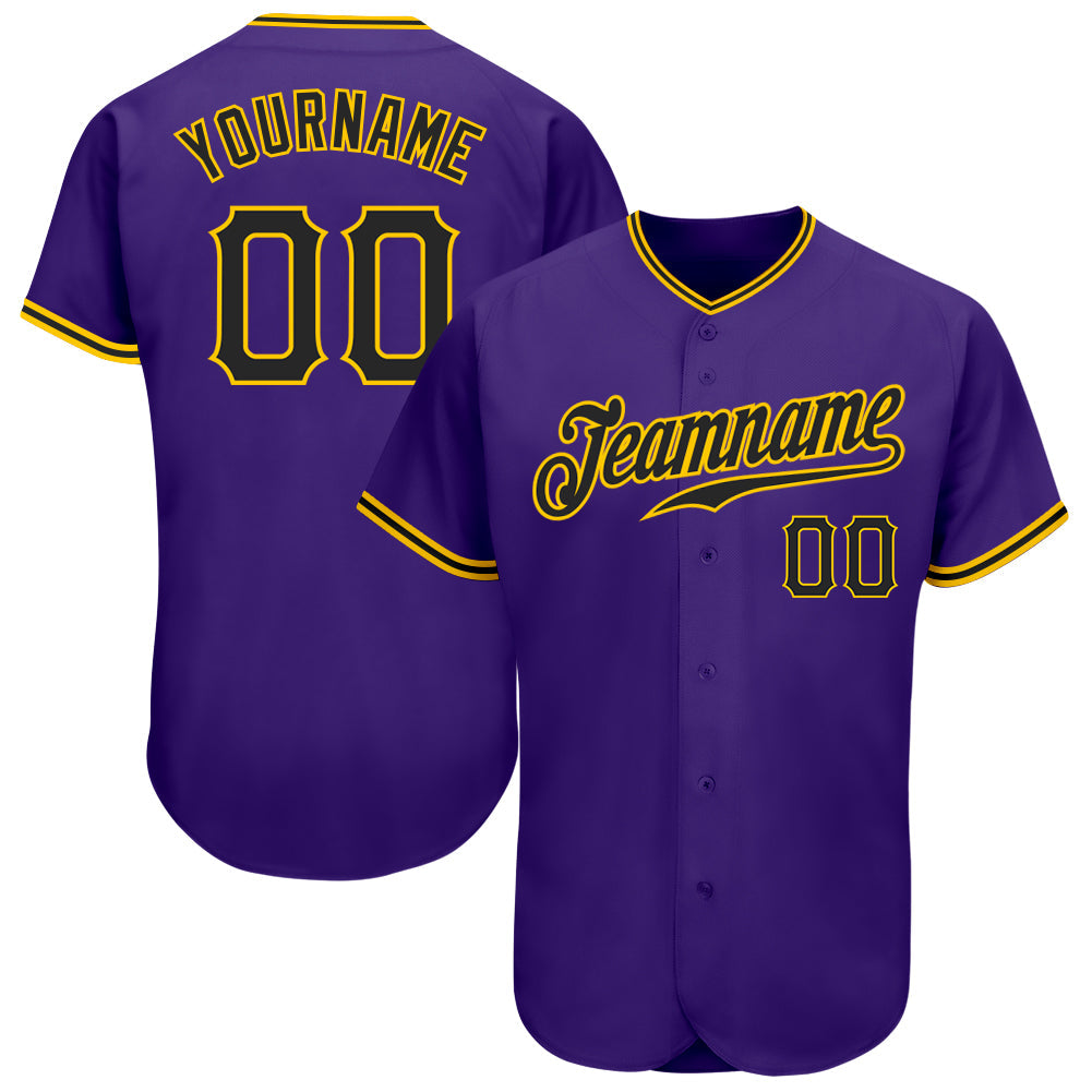 Custom Purple Black-Gold Authentic Baseball Jersey - Sky-Custom
