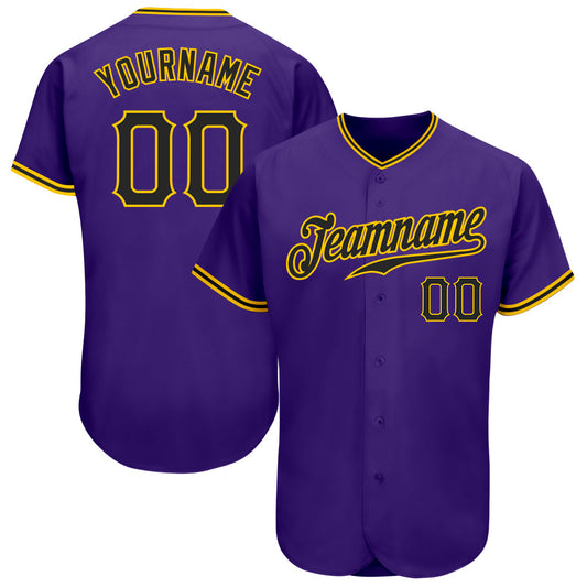 Custom Purple Black-Gold Authentic Baseball Jersey - Sky-Custom