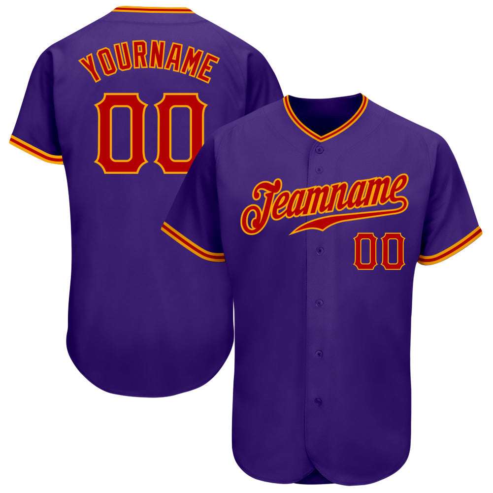 Custom Purple Red-Gold Authentic Baseball Jersey - Sky-Custom