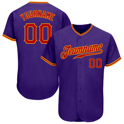 Custom Purple Red-Gold Authentic Baseball Jersey - Sky-Custom