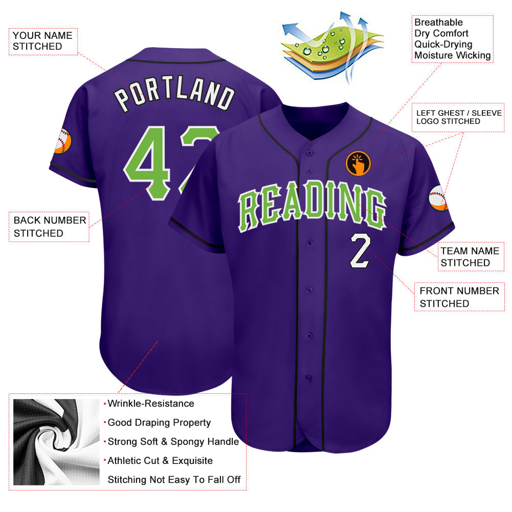 Custom Purple Neon Green White-Black Authentic Baseball Jersey - Sky-Custom