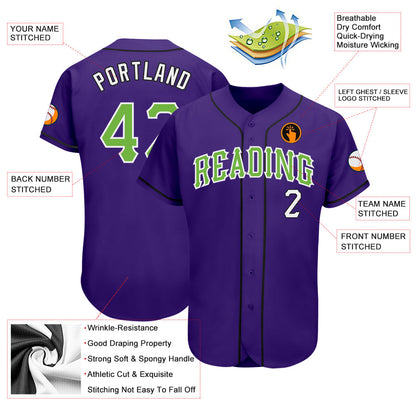 Custom Purple Neon Green White-Black Authentic Baseball Jersey - Sky-Custom