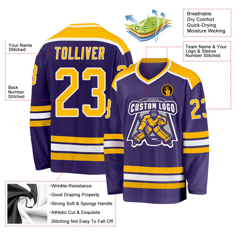 Custom Purple Gold-White Hockey Jersey - Sky-Custom