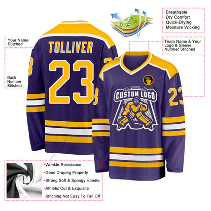 Custom Purple Gold-White Hockey Jersey - Sky-Custom