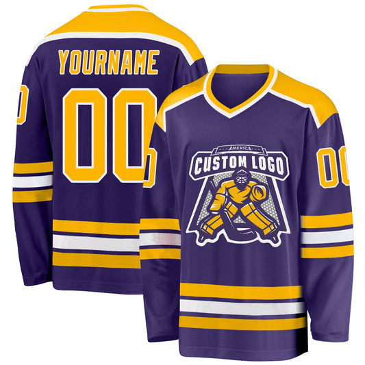 Custom Purple Gold-White Hockey Jersey - Sky-Custom