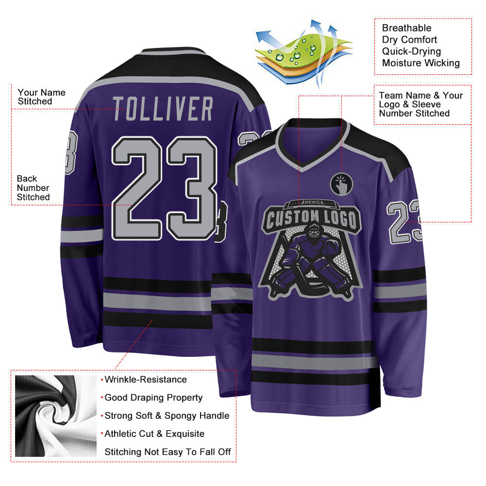 Custom Purple Gray Black-White Hockey Jersey - Sky-Custom
