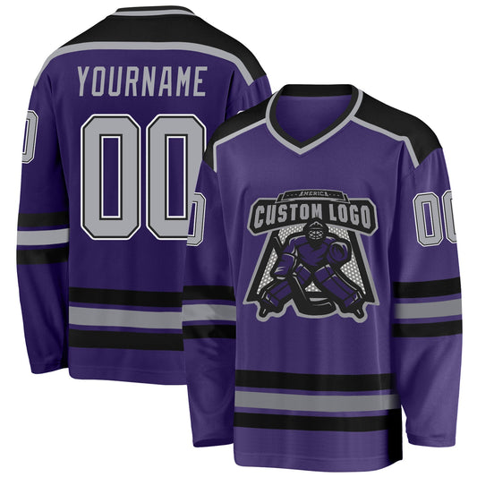 Custom Purple Gray Black-White Hockey Jersey - Sky-Custom