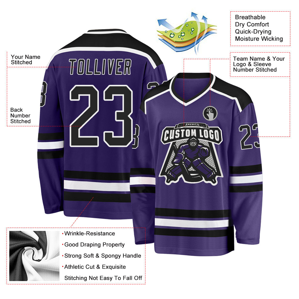 Custom Purple Black-White Hockey Jersey - Sky-Custom