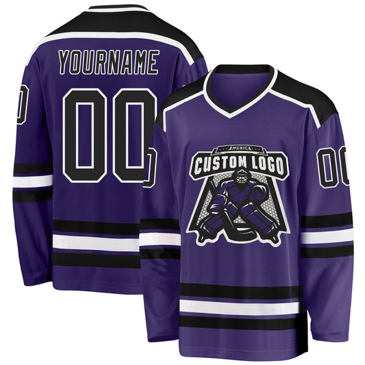 Custom Purple Black-White Hockey Jersey - Sky-Custom