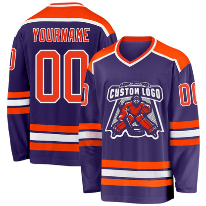Custom Purple Orange-White Hockey Jersey - Sky-Custom