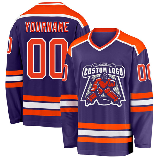 Custom Purple Orange-White Hockey Jersey - Sky-Custom