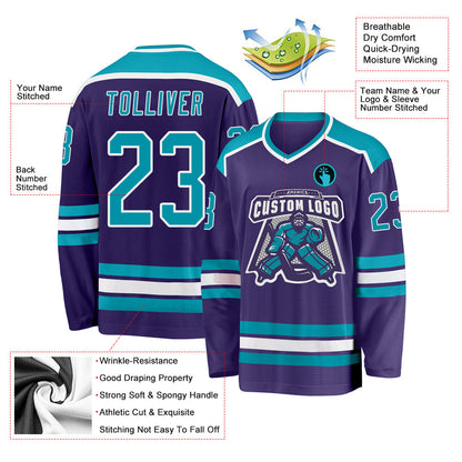 Custom Purple Teal-White Hockey Jersey - Sky-Custom