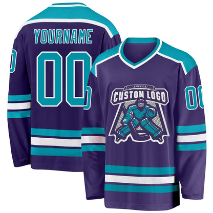 Custom Purple Teal-White Hockey Jersey - Sky-Custom