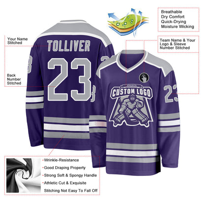 Custom Purple Gray-White Hockey Jersey - Sky-Custom