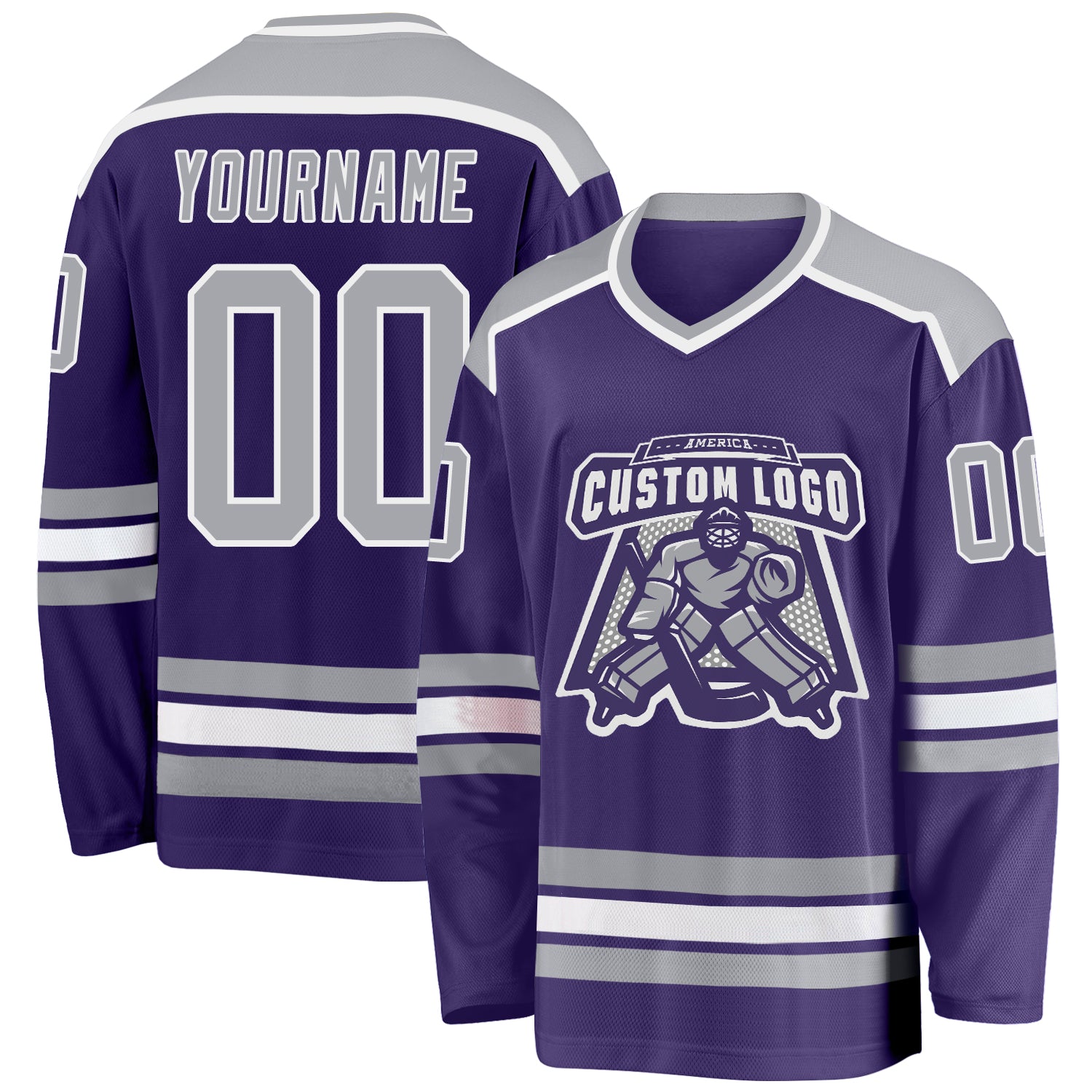 Custom Purple Gray-White Hockey Jersey - Sky-Custom