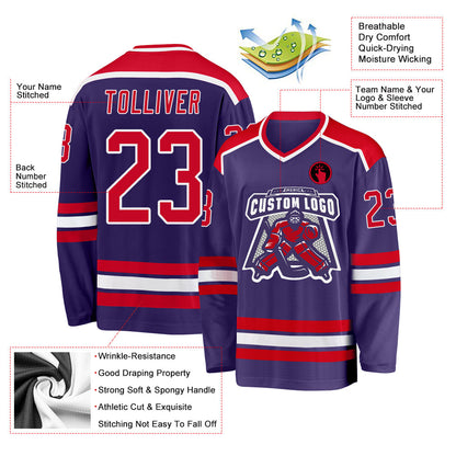 Custom Purple Red-White Hockey Jersey - Sky-Custom