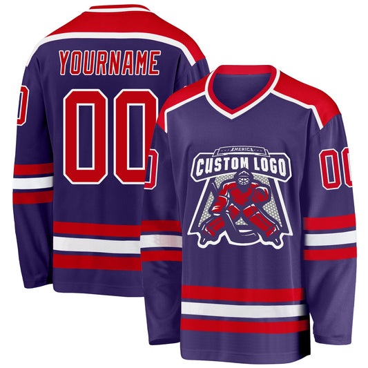 Custom Purple Red-White Hockey Jersey - Sky-Custom