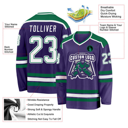 Custom Purple White-Kelly Green Hockey Jersey - Sky-Custom