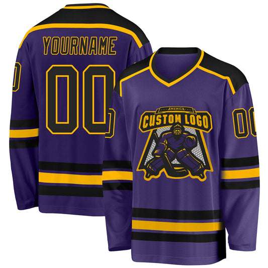 Custom Purple Black-Gold Hockey Jersey - Sky-Custom