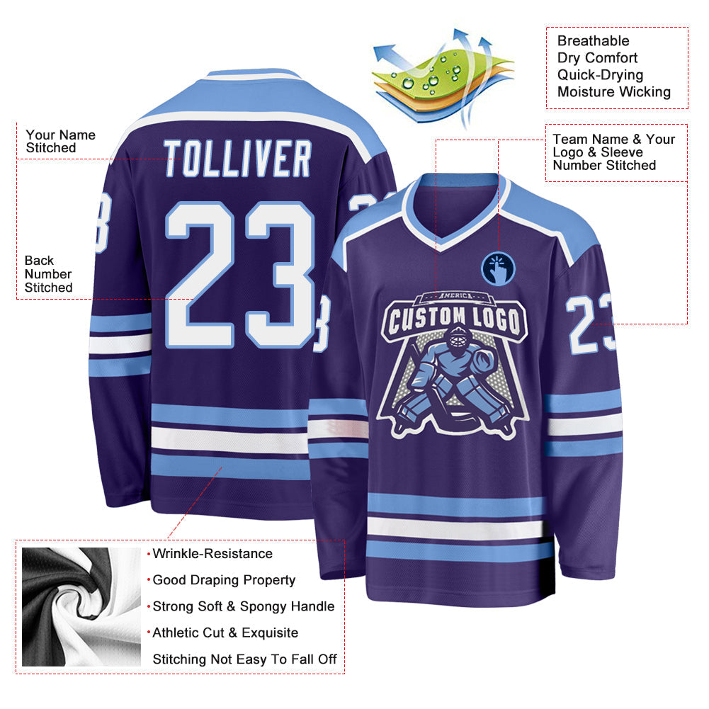 Custom Purple White-Light Blue Hockey Jersey - Sky-Custom