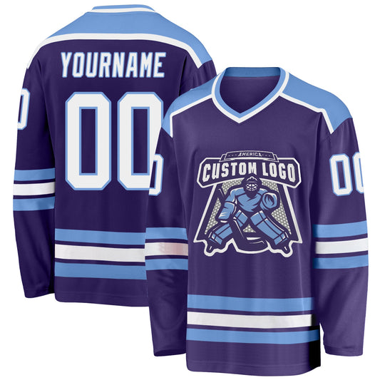 Custom Purple White-Light Blue Hockey Jersey - Sky-Custom
