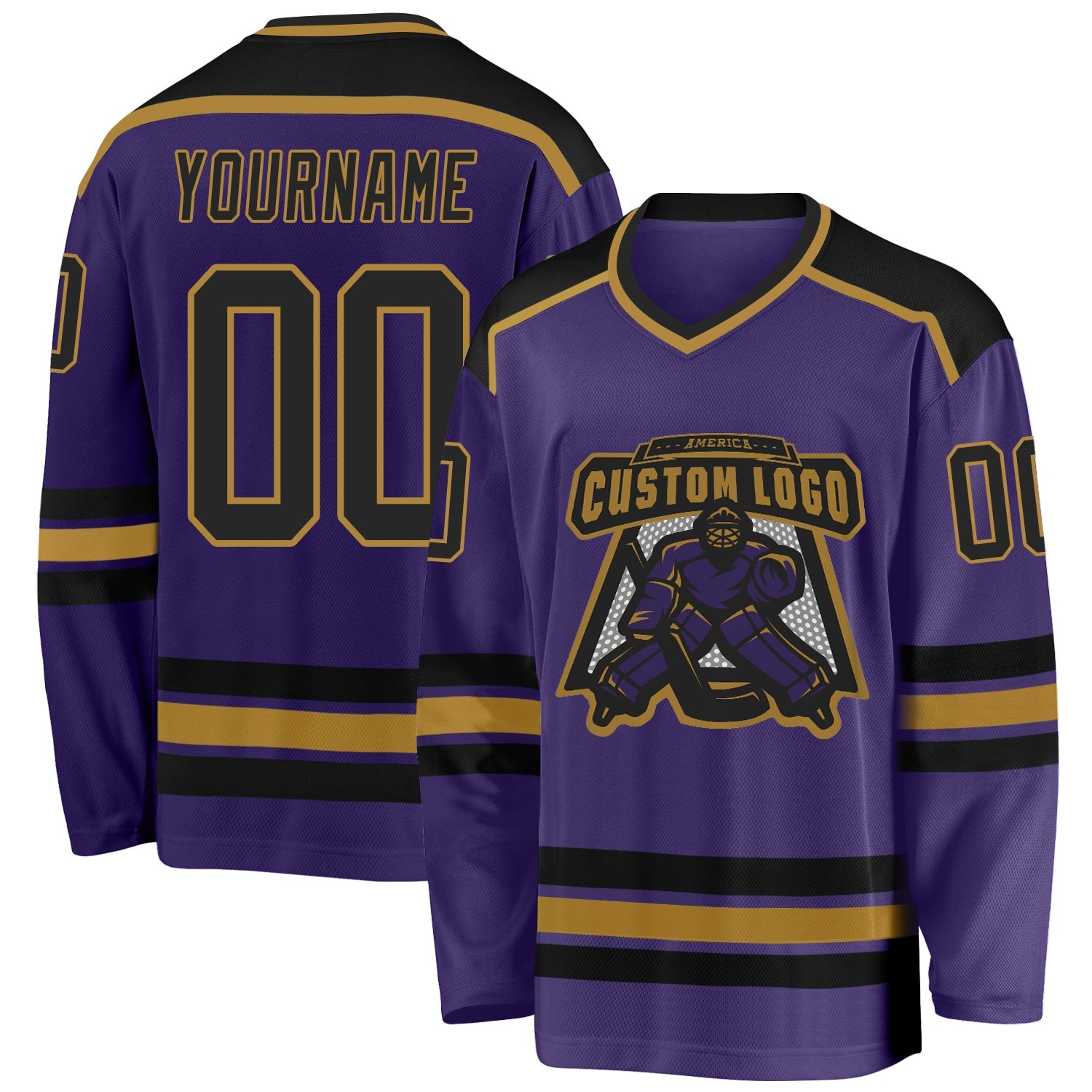 Custom Purple Black-Old Gold Hockey Jersey - Sky-Custom