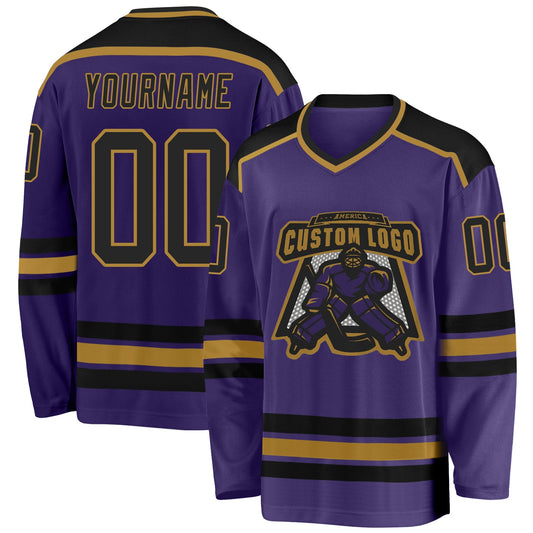 Custom Purple Black-Old Gold Hockey Jersey - Sky-Custom