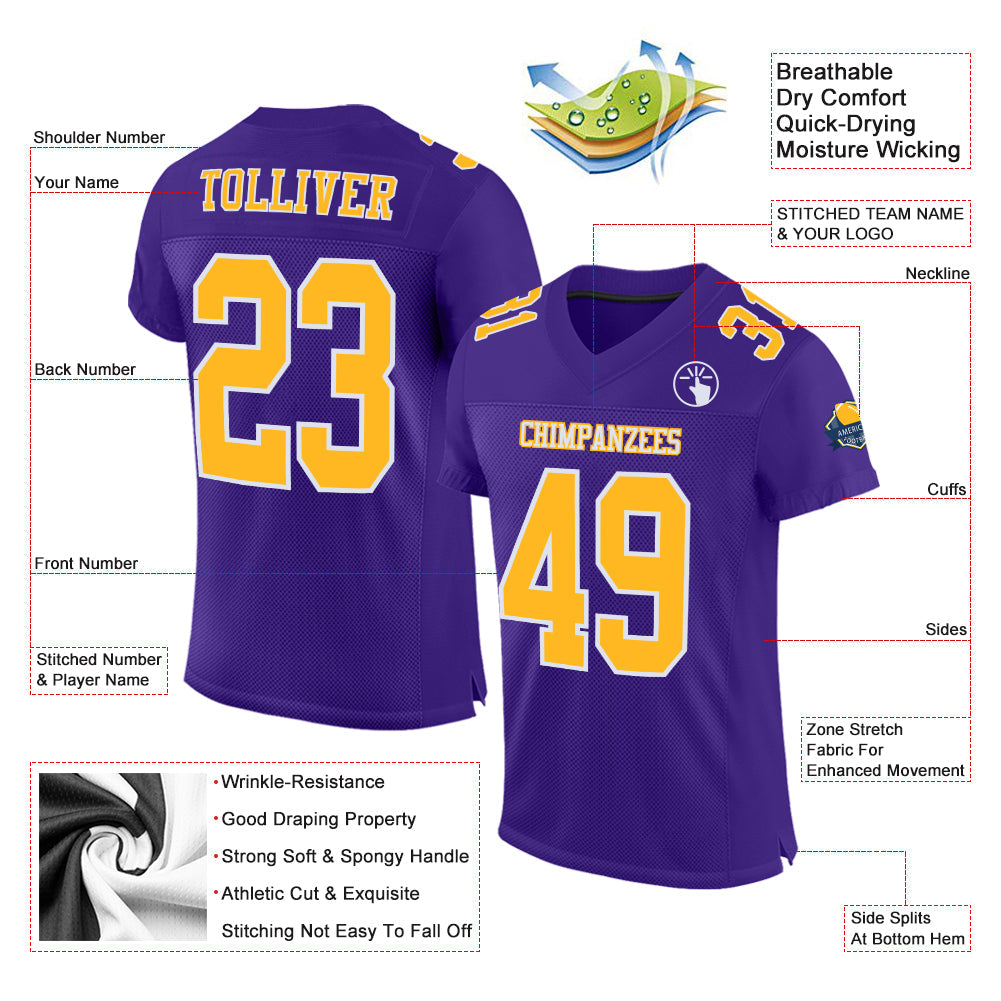 Custom Purple Gold-White Mesh Authentic Football Jersey - Sky-Custom