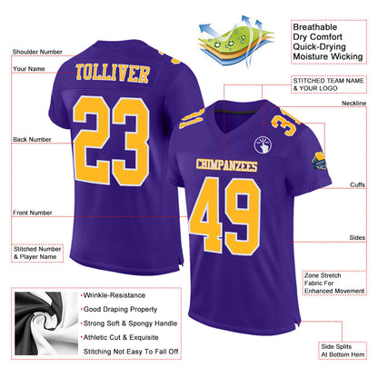 Custom Purple Gold-White Mesh Authentic Football Jersey - Sky-Custom
