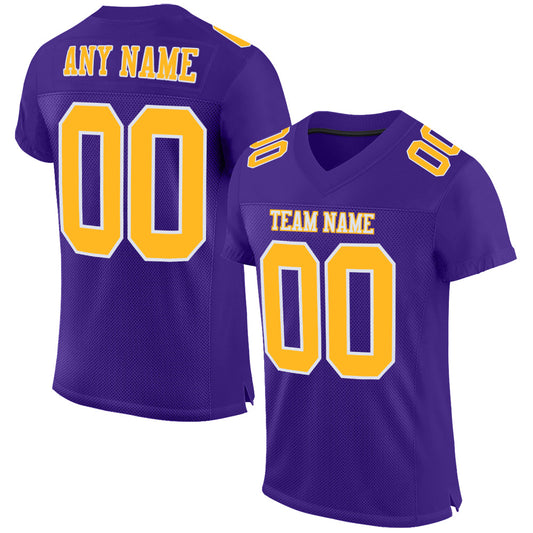 Custom Purple Gold-White Mesh Authentic Football Jersey - Sky-Custom