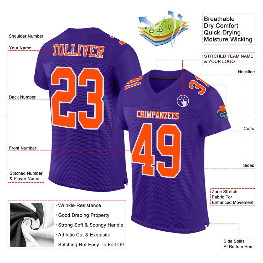 Custom Purple Orange-White Mesh Authentic Football Jersey - Sky-Custom