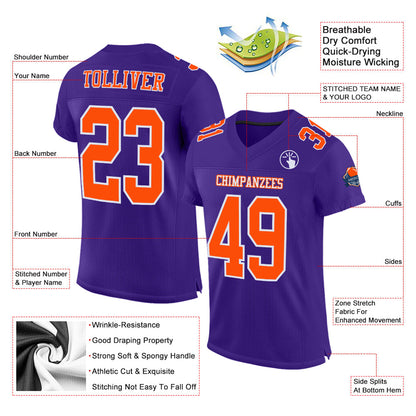 Custom Purple Orange-White Mesh Authentic Football Jersey - Sky-Custom