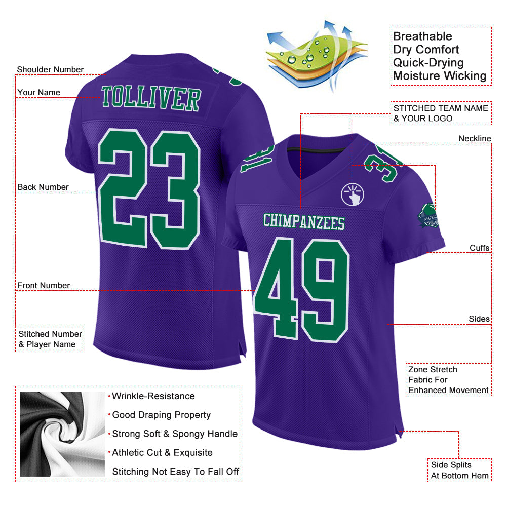 Custom Purple Kelly Green-White Mesh Authentic Football Jersey - Sky-Custom