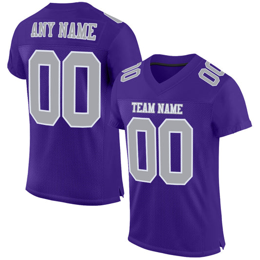 Custom Purple Gray-White Mesh Authentic Football Jersey - Sky-Custom