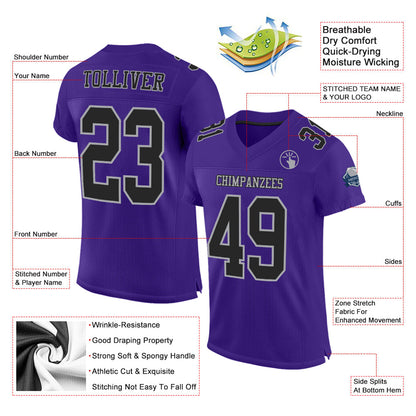 Custom Purple Black-Gray Mesh Authentic Football Jersey - Sky-Custom