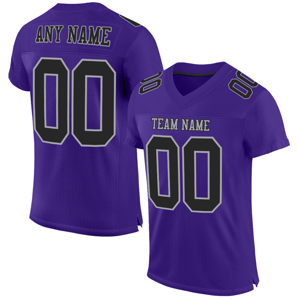 Custom Purple Black-Gray Mesh Authentic Football Jersey - Sky-Custom