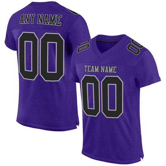 Custom Purple Black-Gray Mesh Authentic Football Jersey - Sky-Custom
