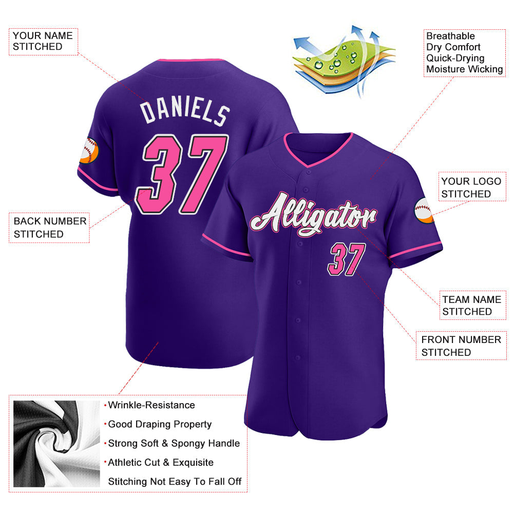 Custom Purple Pink-Black Authentic Baseball Jersey - Sky-Custom