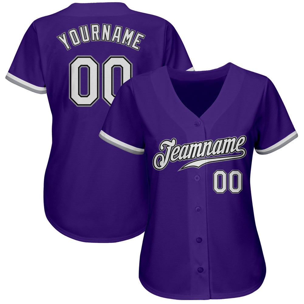 Custom Purple White Black-Gray Authentic Baseball Jersey - Sky-Custom