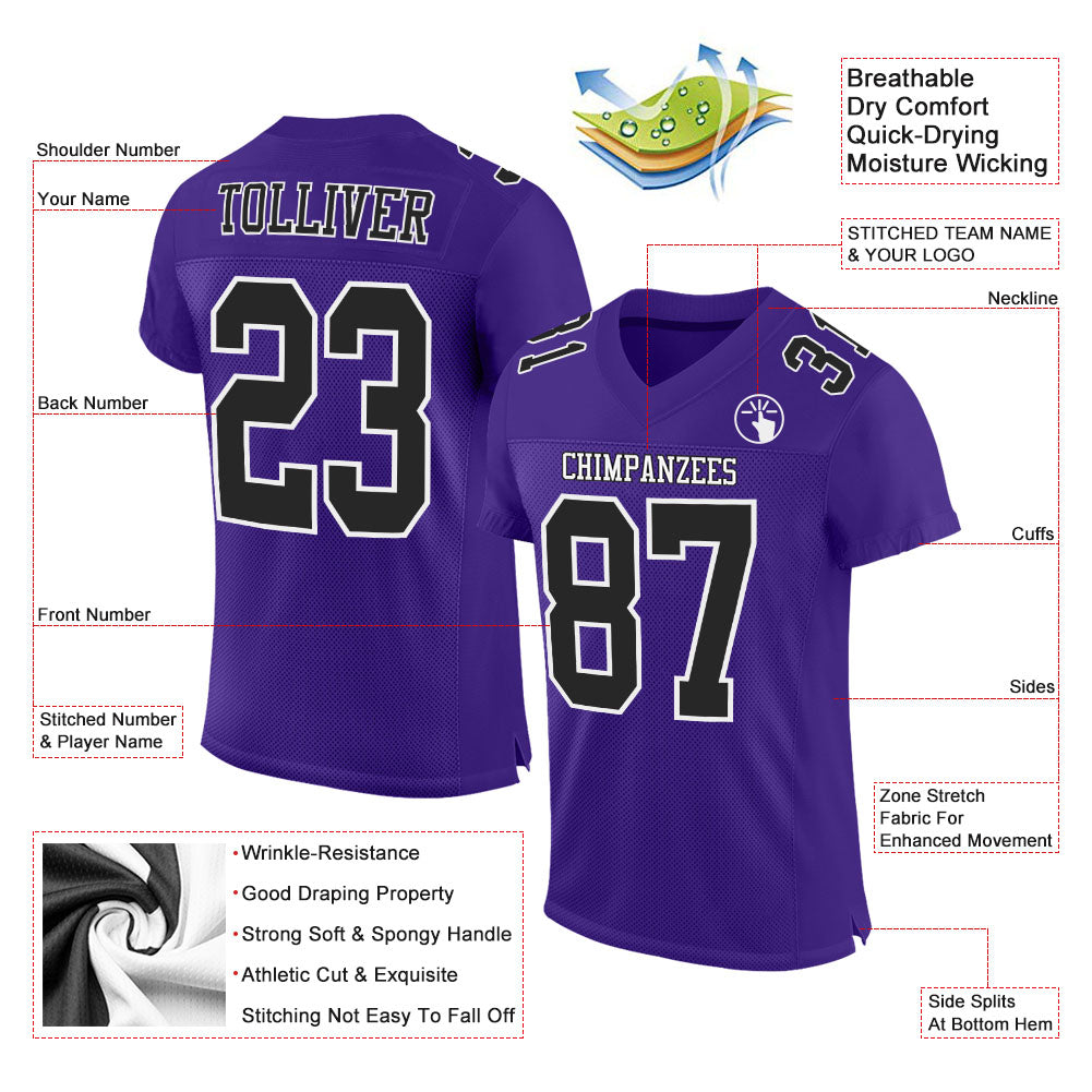 Custom Purple Black-White Mesh Authentic Football Jersey - Sky-Custom