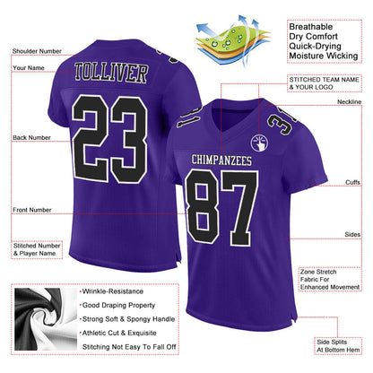 Custom Purple Black-White Mesh Authentic Football Jersey - Sky-Custom