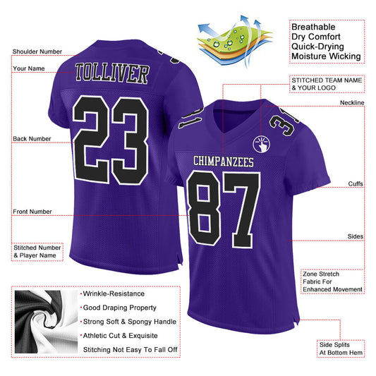 Custom Purple Black-White Mesh Authentic Football Jersey - Sky-Custom